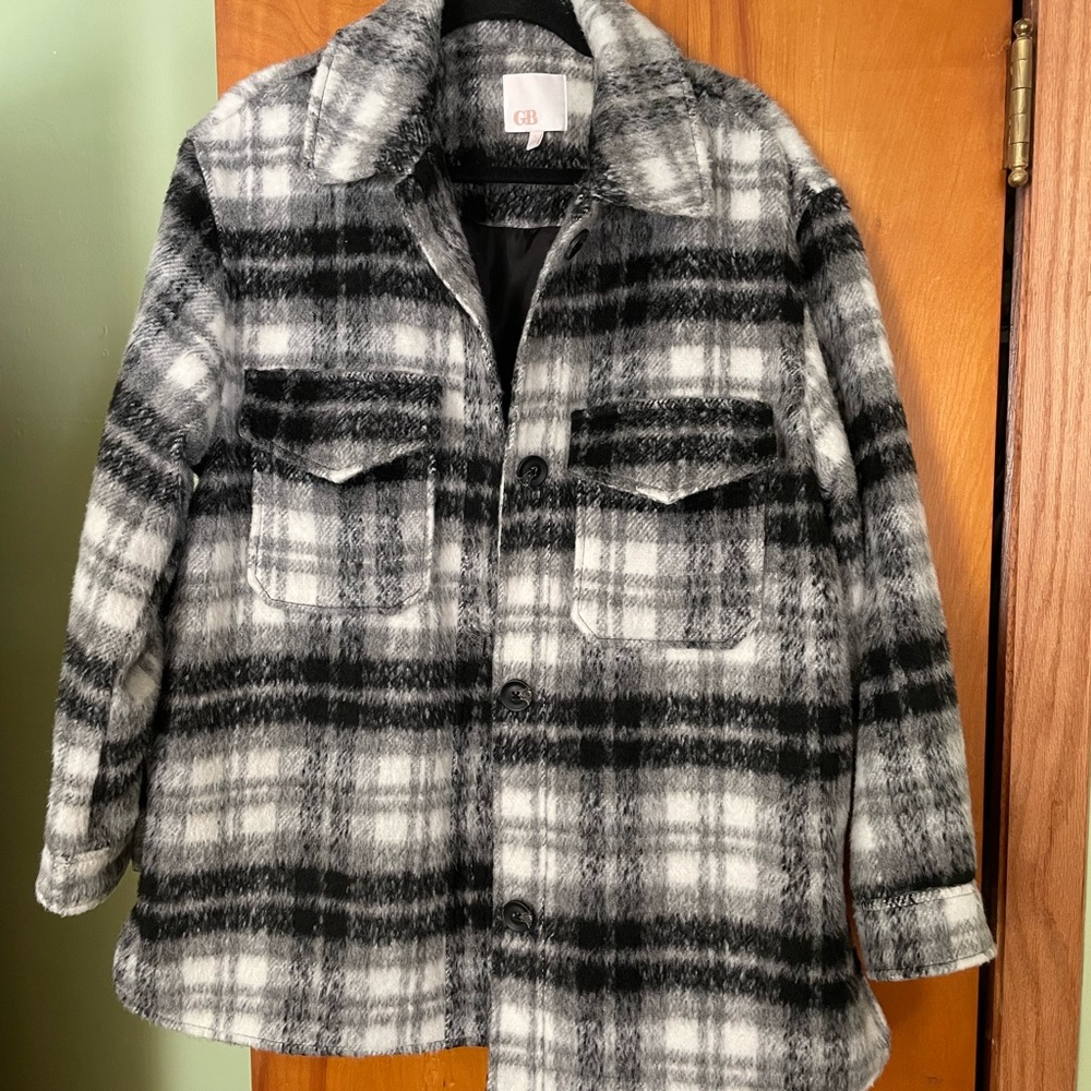 Gianni Bini Black and Gray Plaid Shirt Jacket